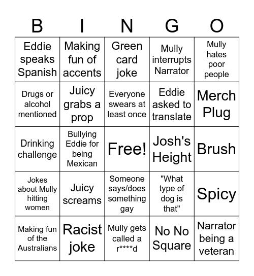 The Boys React Bingo Card