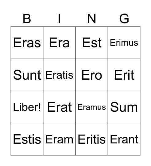 To be present, past, future in Latin Bingo Card