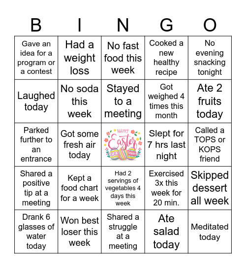 TOPS Contest - April Bingo Card