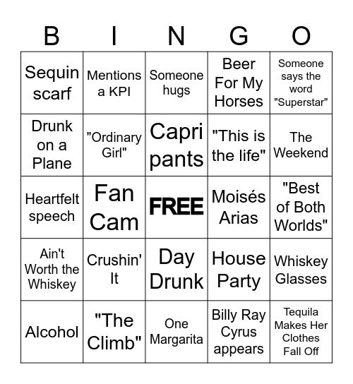 Hannah Montana 20th Reunion Bingo Card
