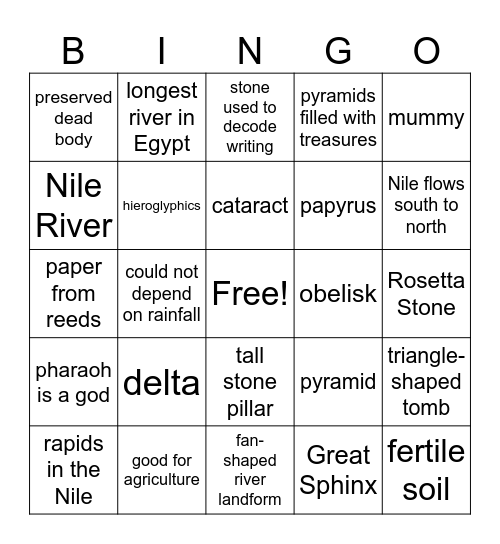 GRA of Egypt Bingo Card