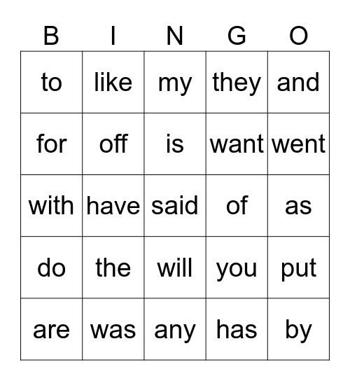 Red Word Bingo Card