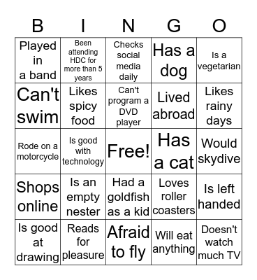 Get to Know You Bingo Card