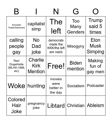 Conservative YT Bingo Card