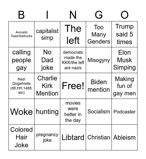 Conservative YT Bingo Card