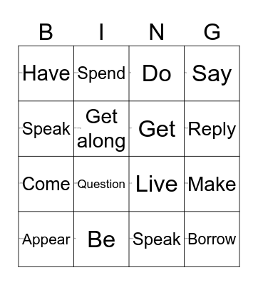 Simple Past Bingo Card