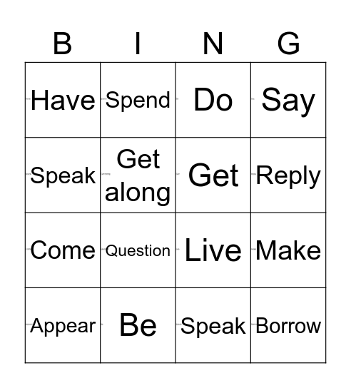 Simple Past Bingo Card