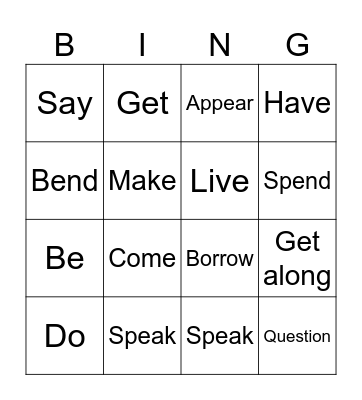 Simple Past Bingo Card