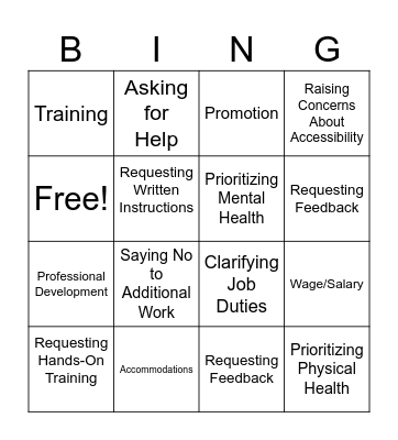 Self Advocacy Bingo Card
