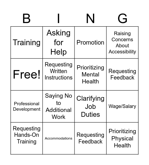 Self Advocacy Bingo Card