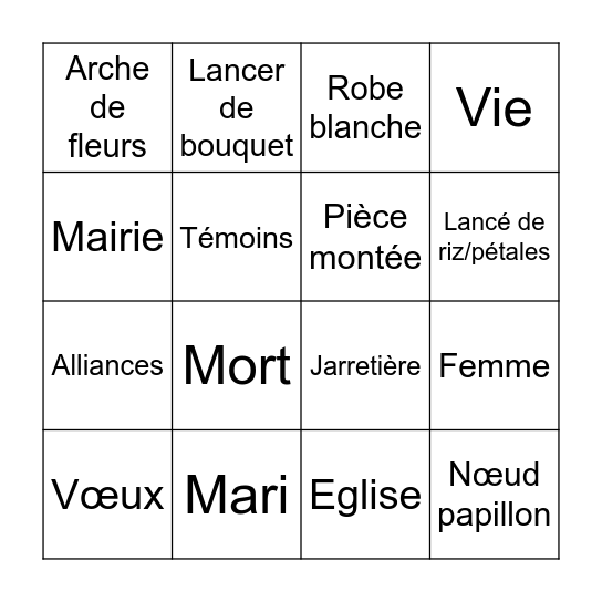 MARIAGE Bingo Card