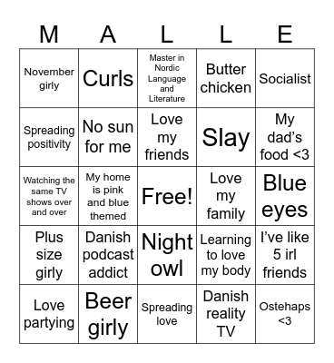 GET TO KNOW ME BINGI Bingo Card
