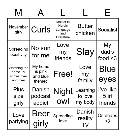 GET TO KNOW ME BINGI Bingo Card