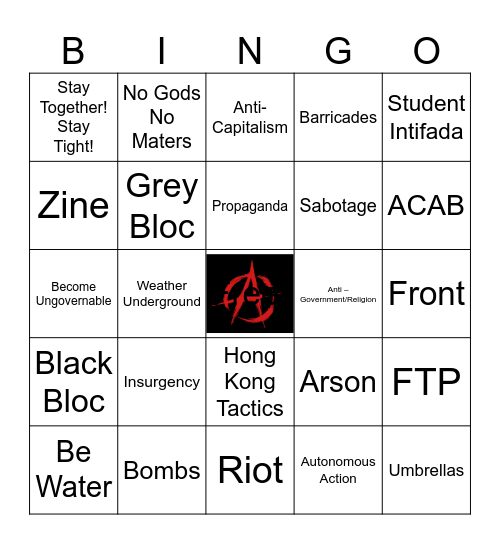 Learn the Lingo, Anarchy Bingo Card