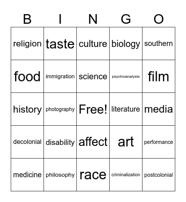 Faculty Bingo Card