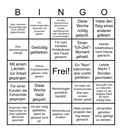 Motivations Bingo Card