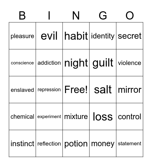 Jekyll and Hyde Bingo Card
