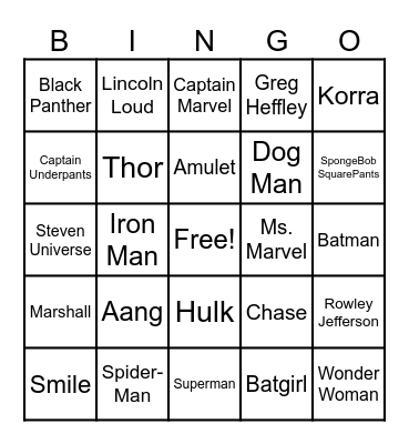 Animated Characters Bingo Card