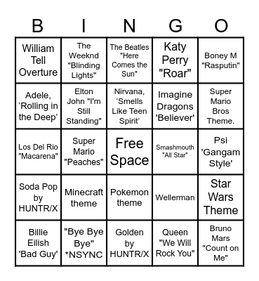 MUSIC! MUSIC! MUSIC! Bingo Card