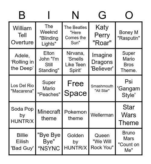 MUSIC! MUSIC! MUSIC! Bingo Card