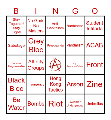 Learn the Lingo, Anarchy Bingo Card