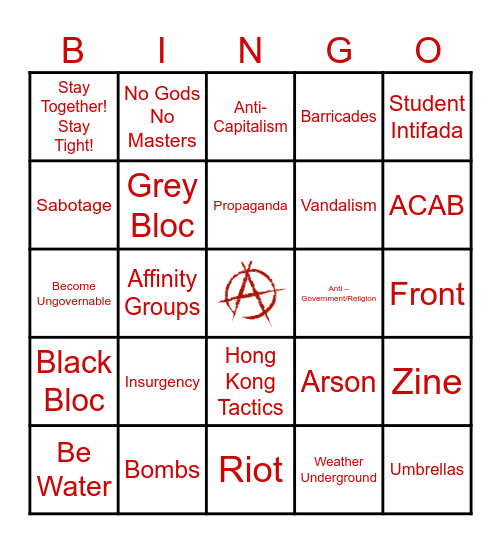 Learn the Lingo, Anarchy Bingo Card