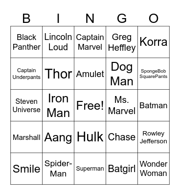 Animated Characters Bingo Card