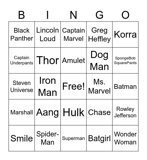 Animated Characters Bingo Card