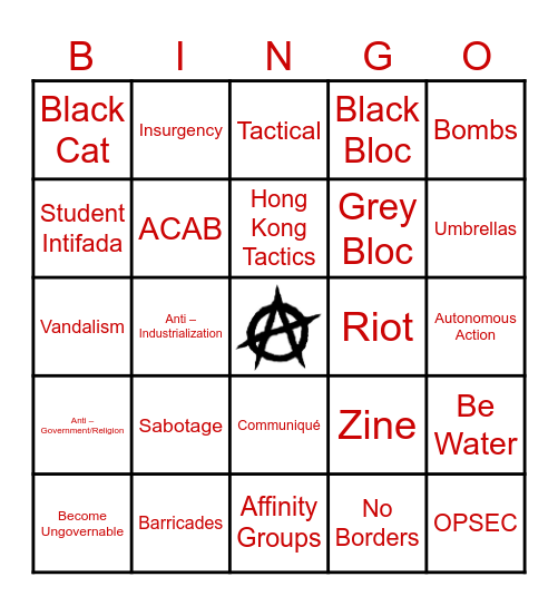 Learn the Lingo, Anarchy Bingo Card