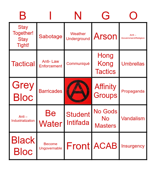 Learn the Lingo, Anarchy Bingo Card