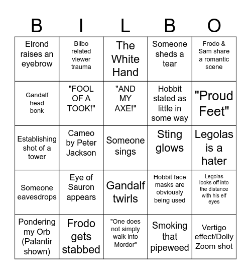 FELLOWSHIP OF THE RING Bingo Card