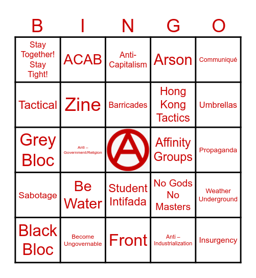 Learn the Lingo, Anarchy Bingo Card