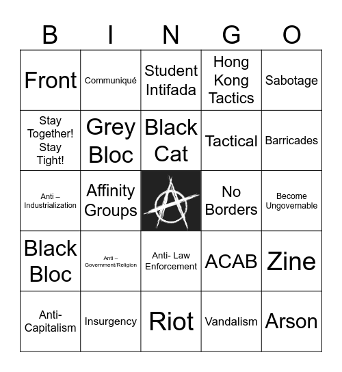 Learn the Lingo, Anarchy Bingo Card