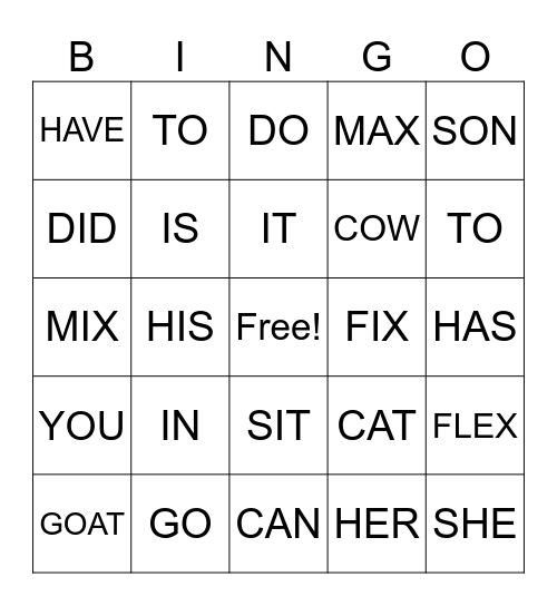 Fingerspelling Bingo Card