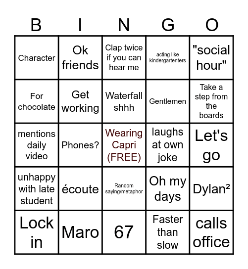 Ms. Clark Bingo Card