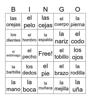 El cuerpo/The Body Bingo Card