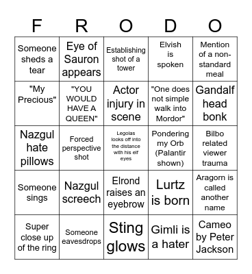 FELLOWSHIP OF THE RING Bingo Card