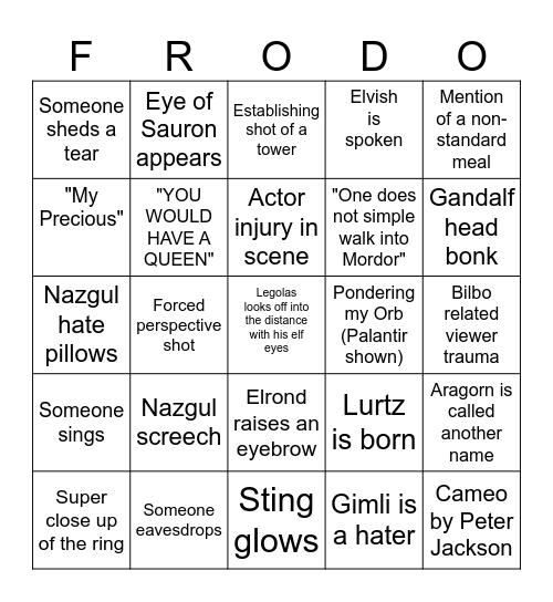 FELLOWSHIP OF THE RING Bingo Card
