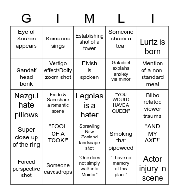FELLOWSHIP OF THE RING Bingo Card