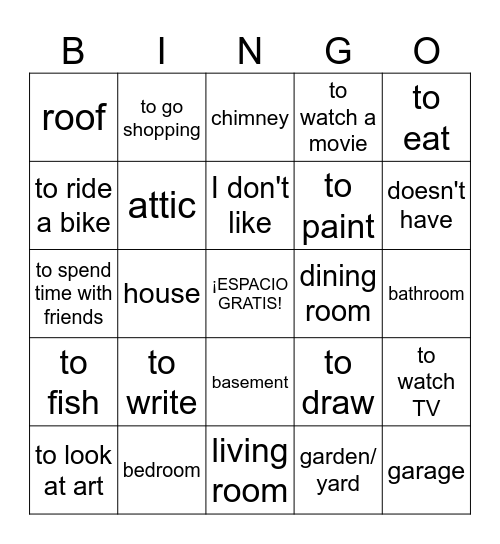 Loteria - la casa y las actividades Bingo Card