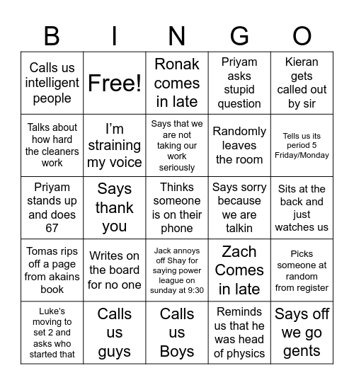 Untitled Bingo Card