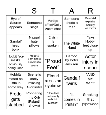 FELLOWSHIP OF THE RING Bingo Card