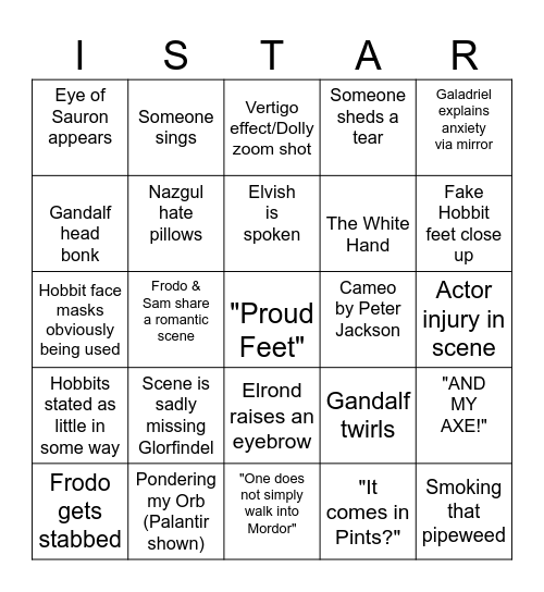 FELLOWSHIP OF THE RING Bingo Card
