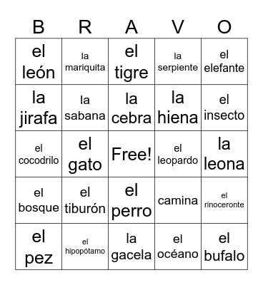Los animales -#3 Bingo Card