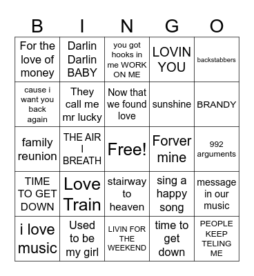 O JAYS  Bingo Card