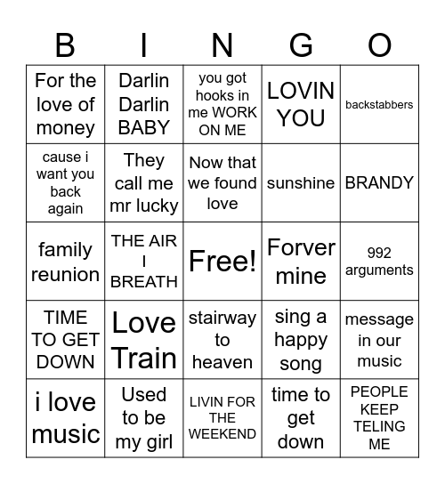 O JAYS  Bingo Card
