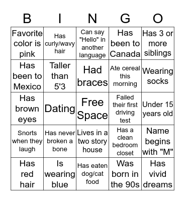 People Bingo Card