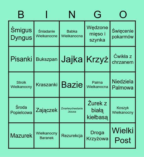 Bingo Wielkanocne Bingo Card