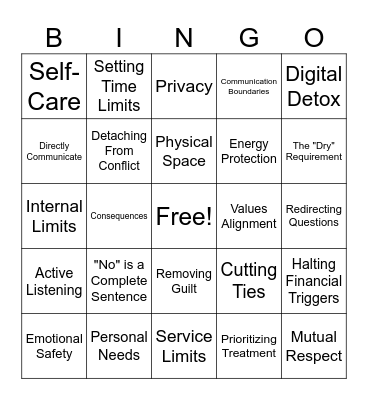 Setting Healthy Boundaries Bingo Card