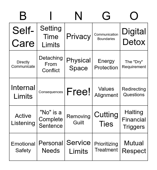 Setting Healthy Boundaries Bingo Card
